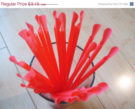 ON SALE 25 Orange Spoon Straws Slushie, Icee, Milk Shake, Soda Float - ships less than 24 hours Il_570xn