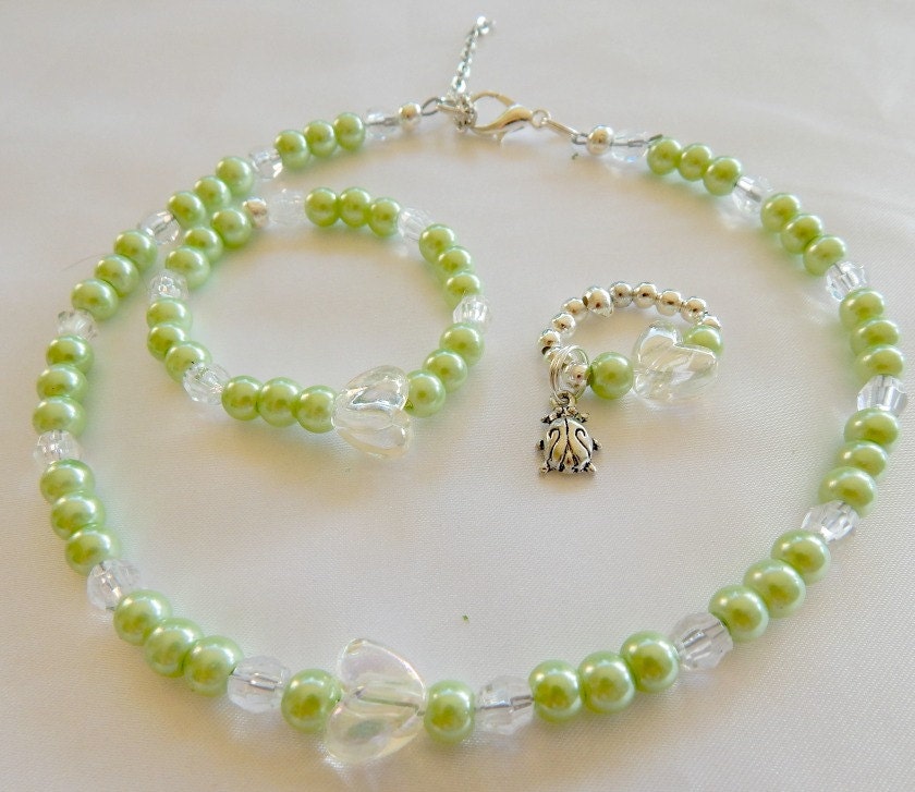 Little Girls Jewelry Set Pearl Jewelry Green by Cowgirluplady