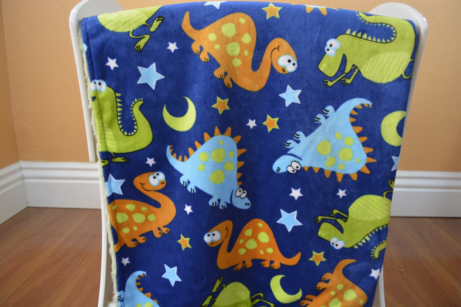 Baby Boy Minky Blanket With Dinosaur Print 30x36... Blue