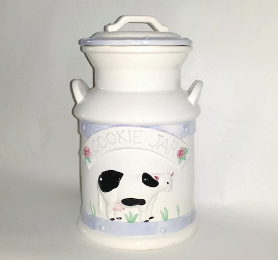 Items similar to Vintage Cookie Jar Milk Can Cow on Etsy