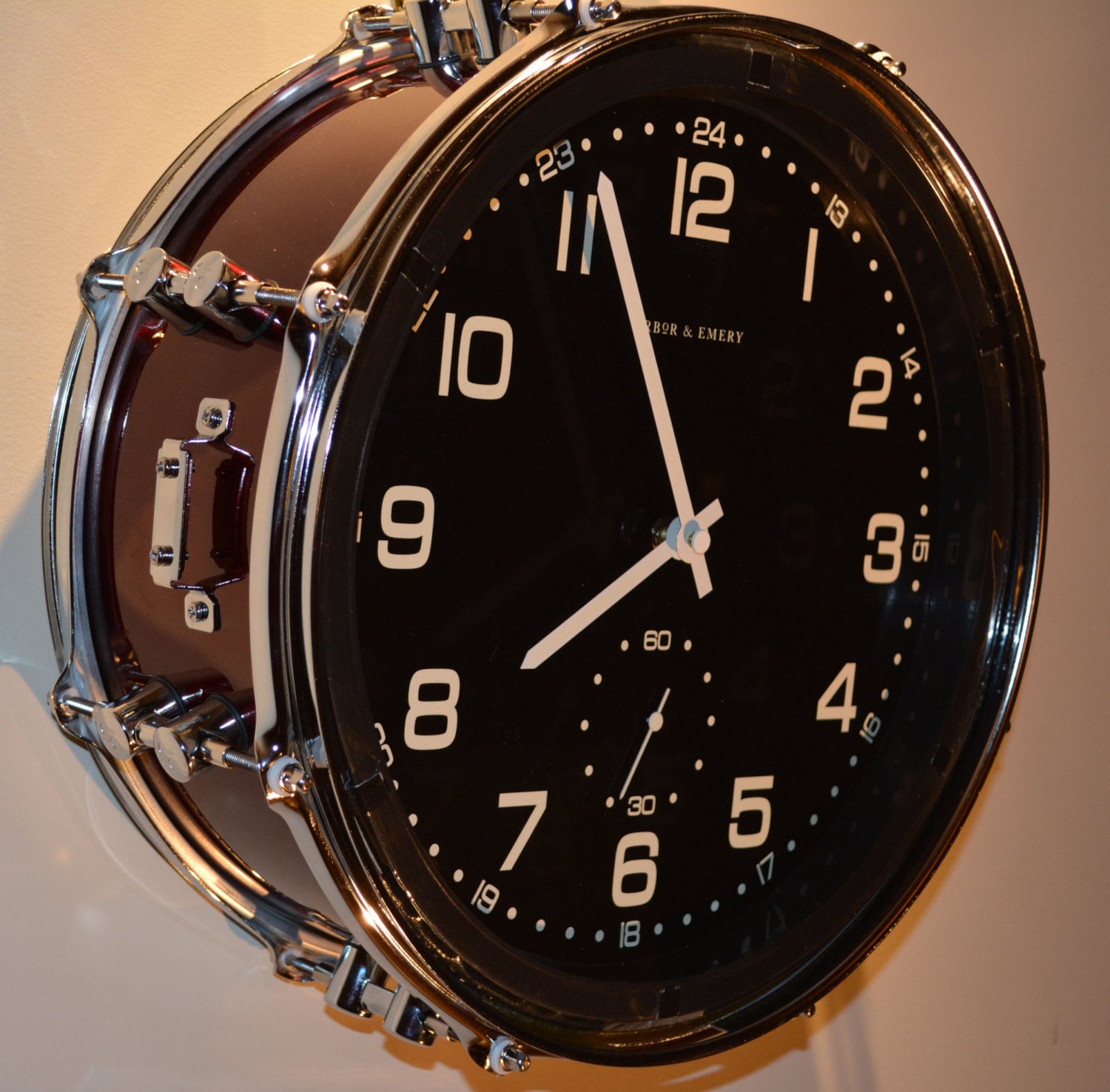 Repurposed Sonor Snare Drum Clock by TimeBeats on Etsy