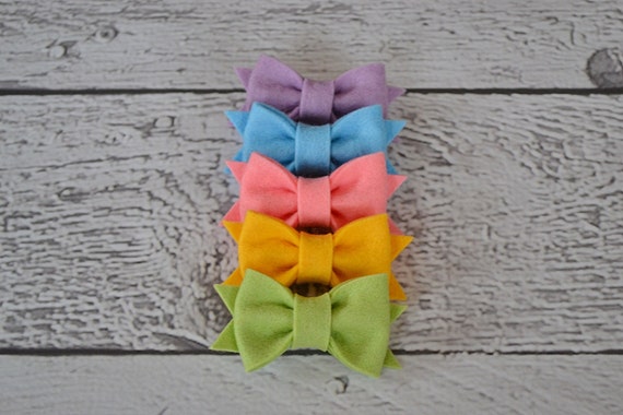 Pastel Set of Five Mini Wool Felt Bow Clips for Women, Girls and Babies