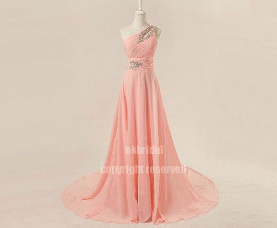 Peach prom dress, blush pink prom dress, blush dress, long prom dress, formal prom dress, chiffon prom dress, evening dress, RE199