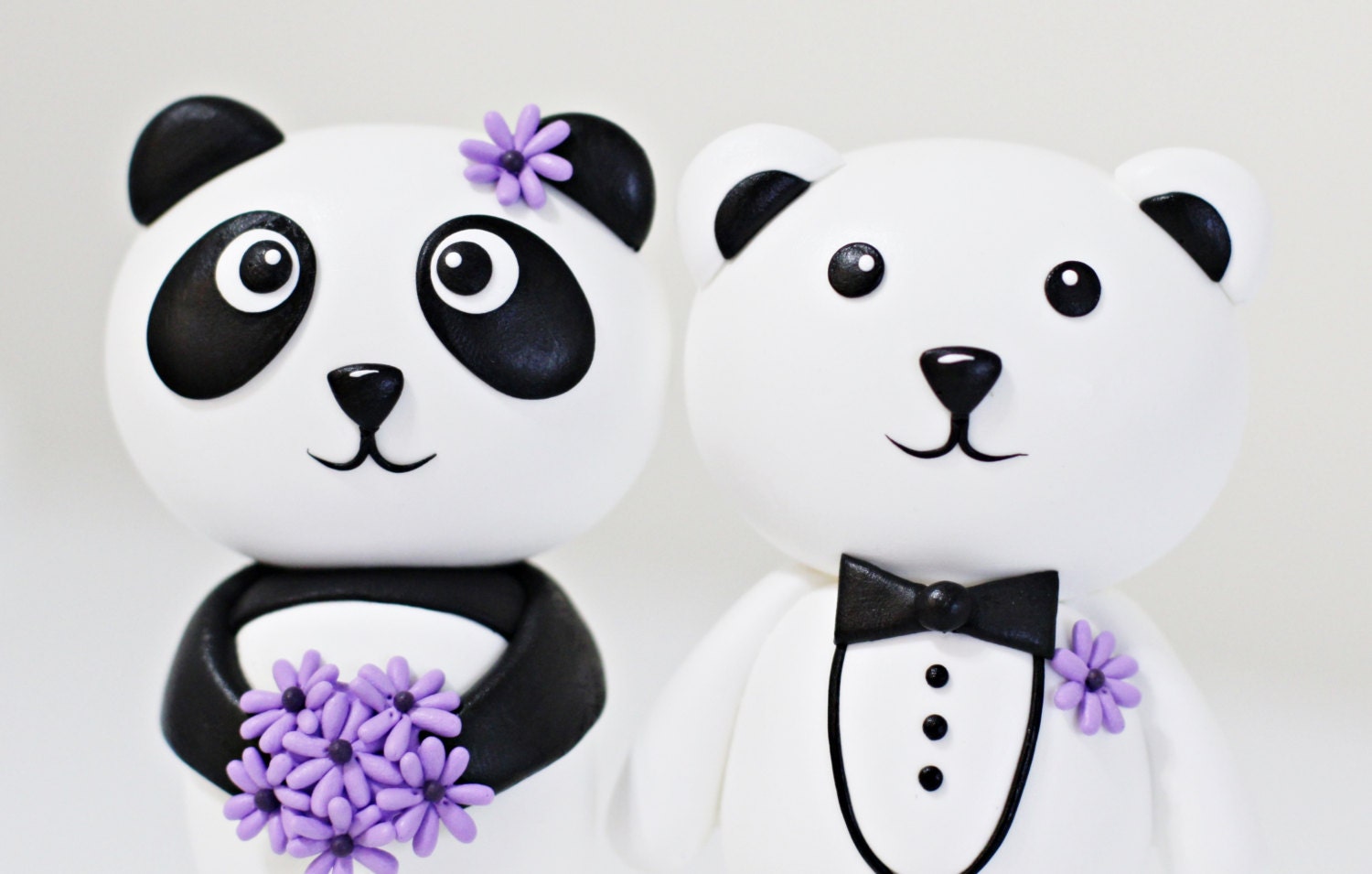 A handmade clay Panda  Bear couple  wedding cake topper