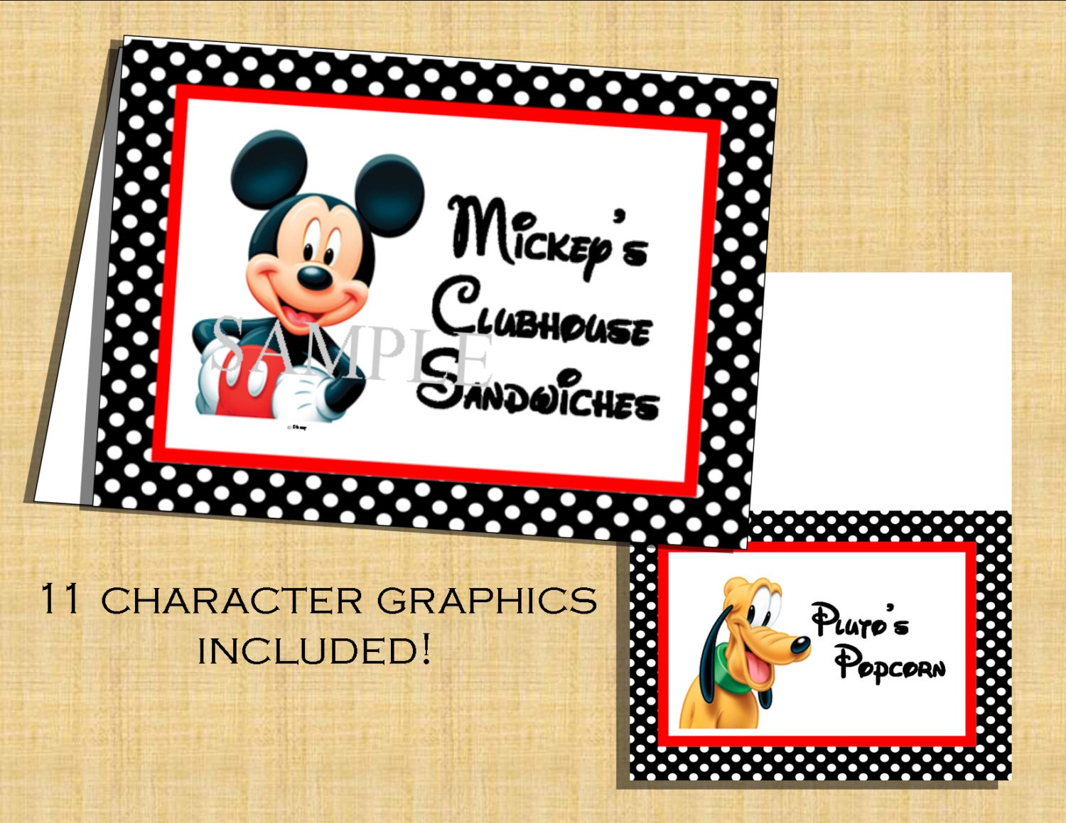 mickey mouse food label cards printable editable by tlzdesigns