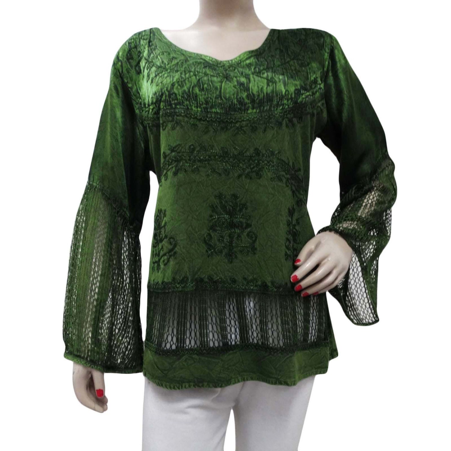 Indian Green Embroidered Top Women Long Sleeves by styleandyou