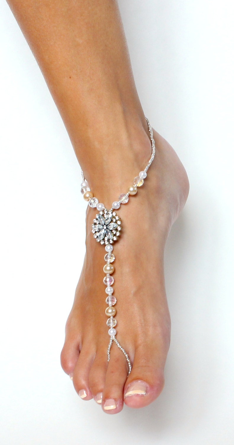 Pearl and Rhinestone Barefoot Sandals Foot Jewelry by BareSandals