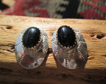 Native American Onyx and Sterling Silver Earrings