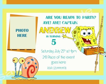 Spongebob Birthday Invitation. Digital (you print)