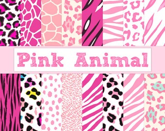 Digital Paper, Pink Animal Print, Zebra Print, Leopard Print, Tiger Stripes, Cheetah Spots, Giraffe Print, for Baby Girl - Instant Download