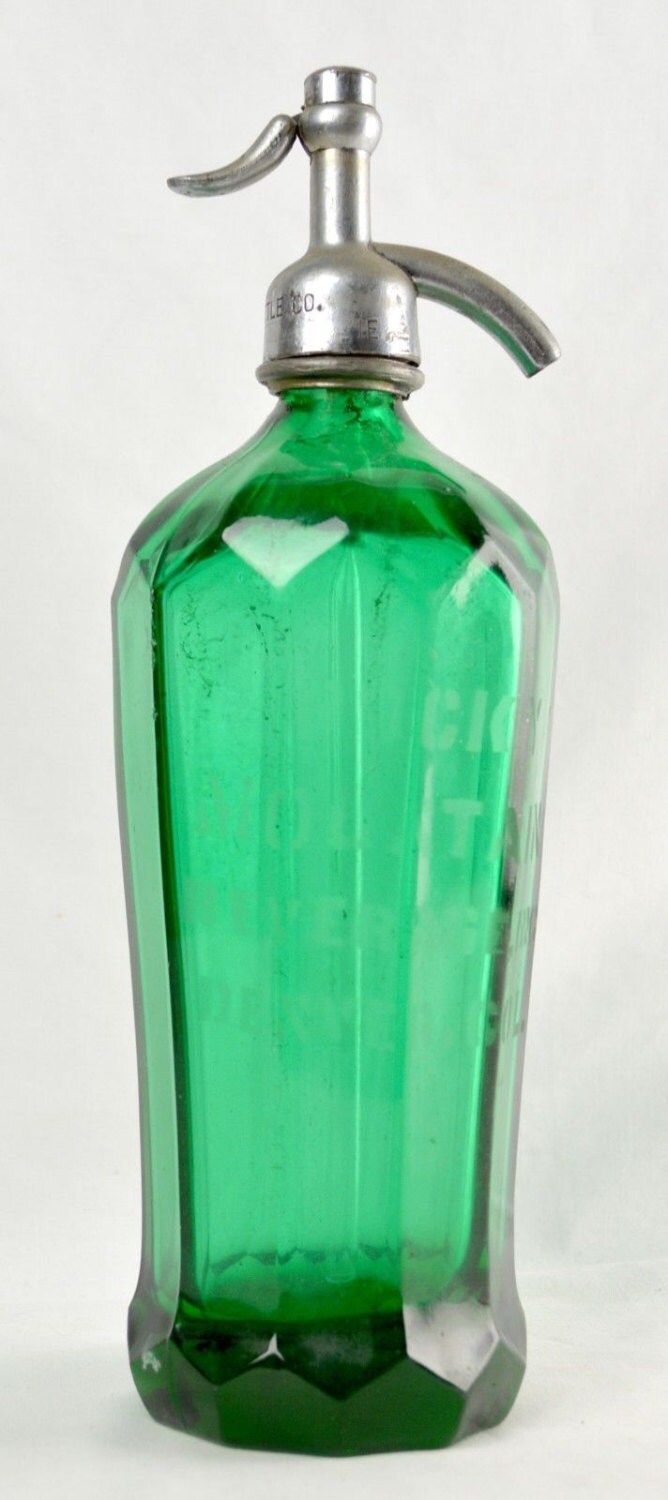 Vintage Green Glass Seltzer Bottle Orange by UdderlyGoodStuff