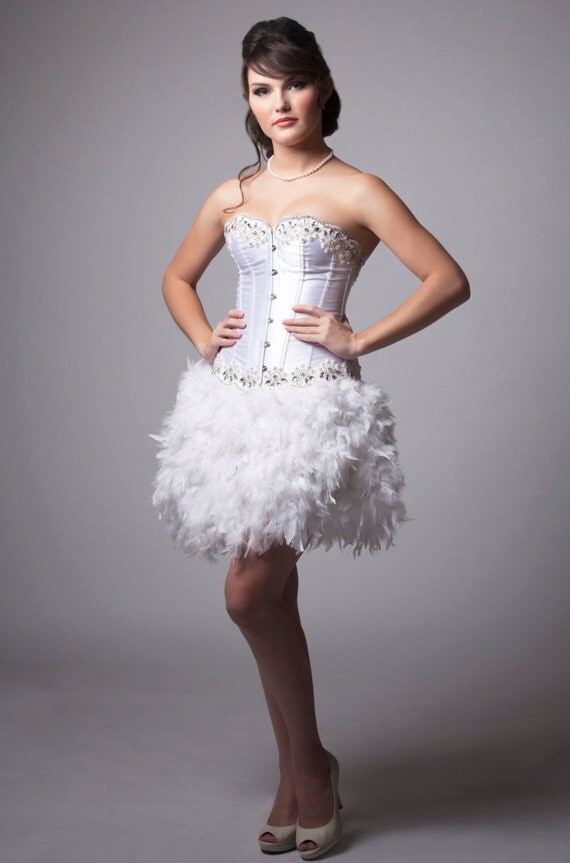 white feather corset