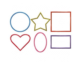 Bean Topstitch Applique Shapes Machine Embroidery Design Patterns Circles Squares Ovals Rectangles Hearts Stars 1", 2", 3", 4", 5", 6" & 7"