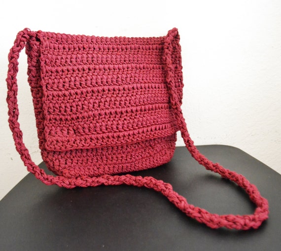 Free Ship Knit Purse Cross Body Shoulder Bag Burgundy