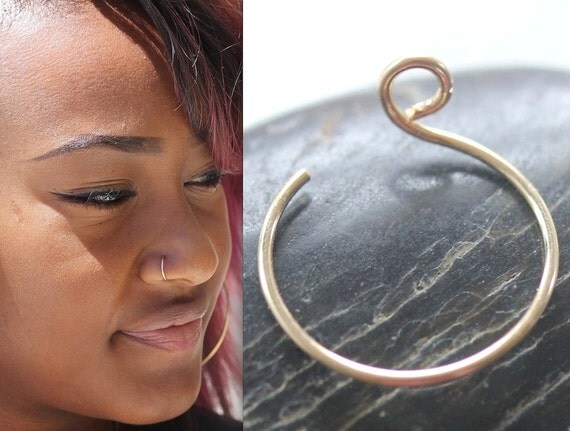 14K Rose Gold Fake Thin Nose Piercing 14k by moviestarjewelry