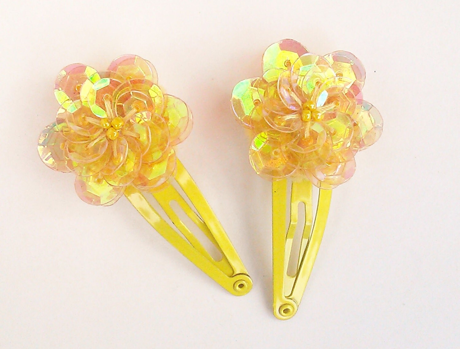 Yellow Sequin Flower Hair Clips Yellow by PatriciaWelchDesigns
