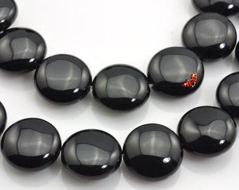 Black Onyx smooth coin beads 12mm,33 pcs