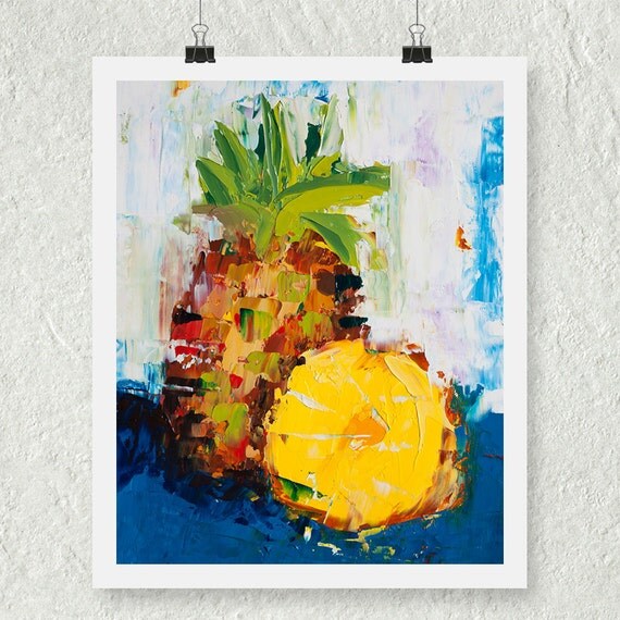 Pineapple Print, Tropical Art Print, Food Wall Art, Still Life Painting, Kitchen Art Decor, Colorful Art Print, Fruit Print, Small Wall Art