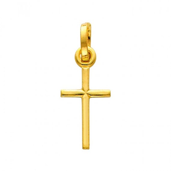 yellow solid gold  solid charm cross pendant basic plain necklace 14k cross gold charm cross