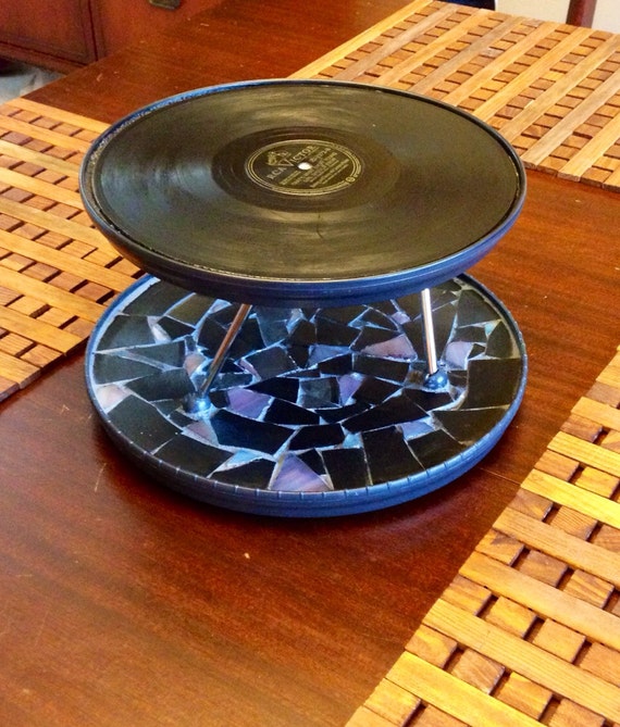 Mosaic vintage record lazy susan