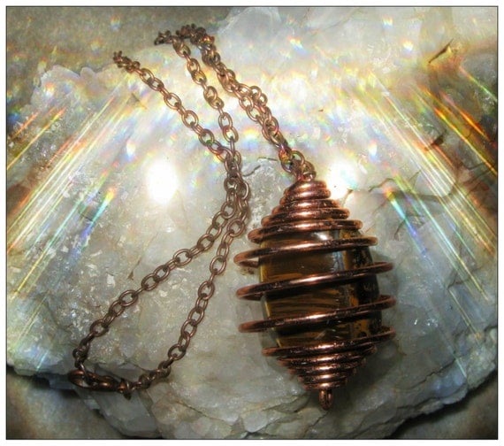 Handmade Copper Necklace with Tigers Eye in Cage by IreneDesign2011