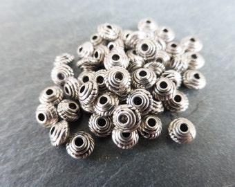 50 x Tibetan Silver Spacer Beads 5mm x 3mm Antique Silver, Flat Round, Rondelles, Saucer, Lead & Nickel Free, UK Seller (MBX0008)