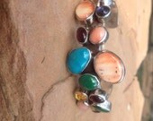 Nakai Signed Sterling Silver Bangle Cuff Turquoise And  Various Gem Stones