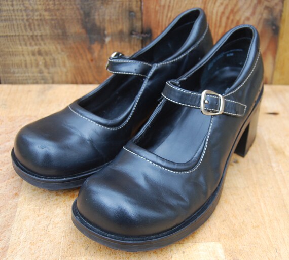 Vintage Chunky Heel Black Lug Sole Grunge Mary Jane Shoes 8.5
