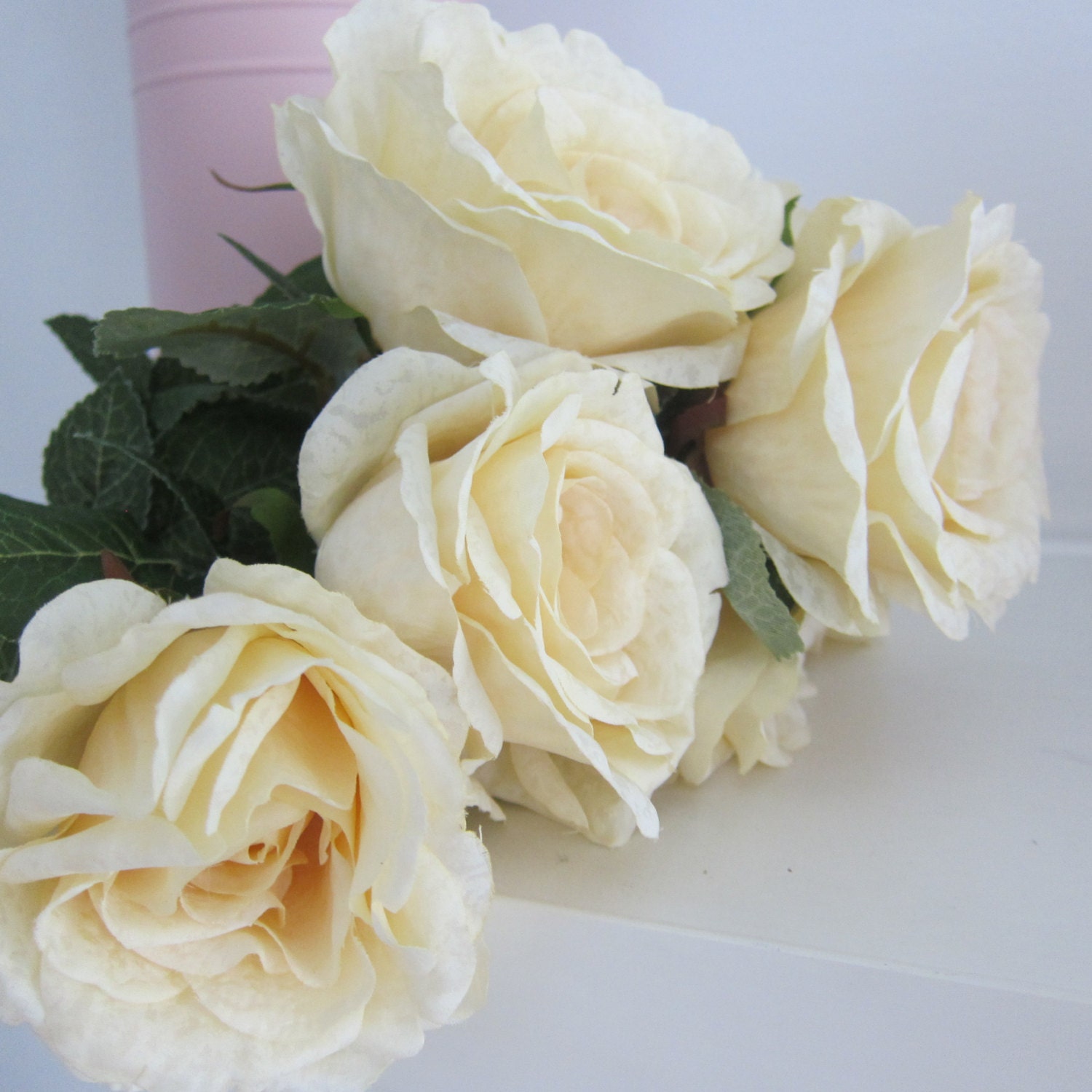 17.5 Cream cabbage roses bush artificial by SilkFlowersSupplies