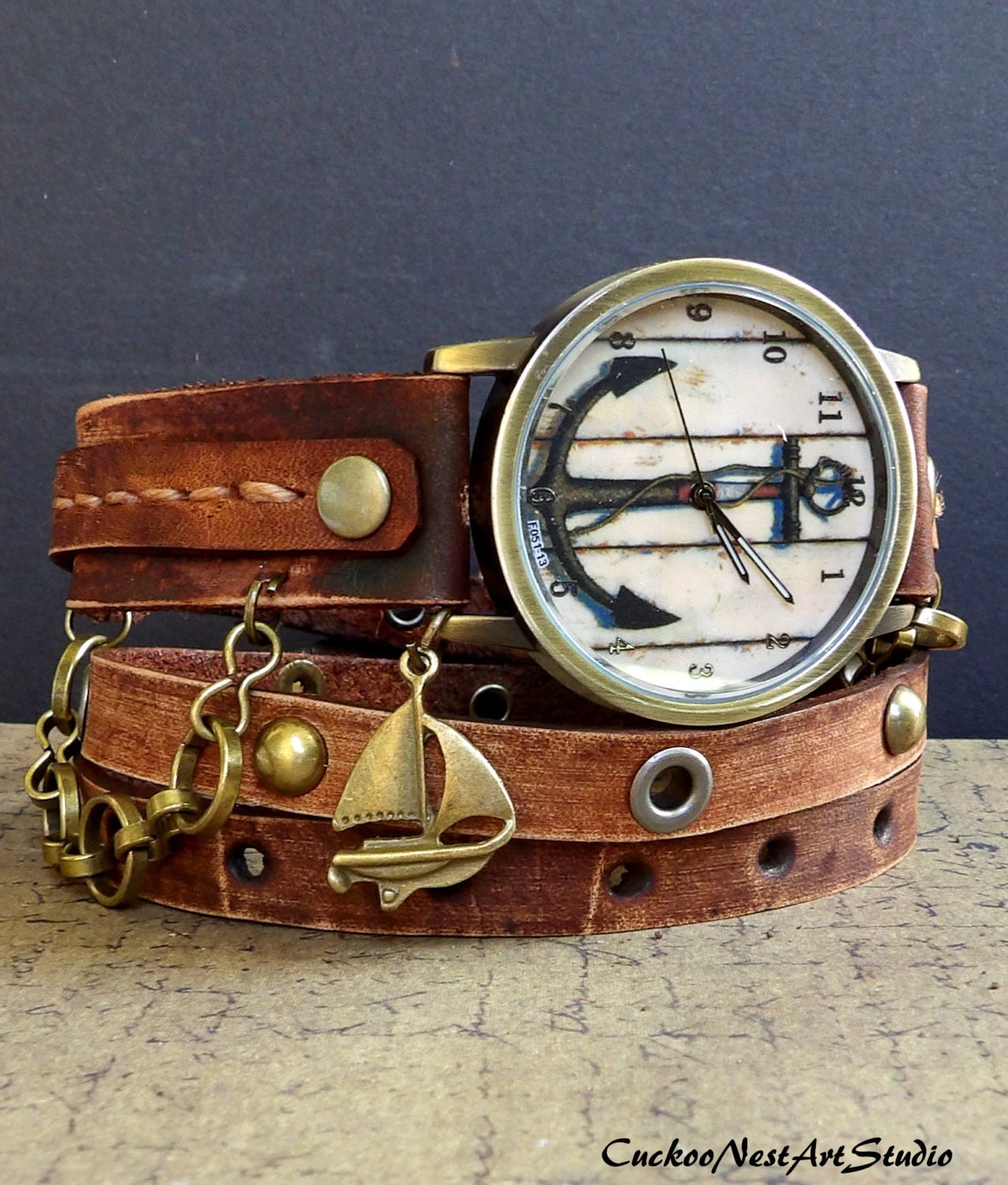Ancre de bateau montre montre nautique Brown montre montre