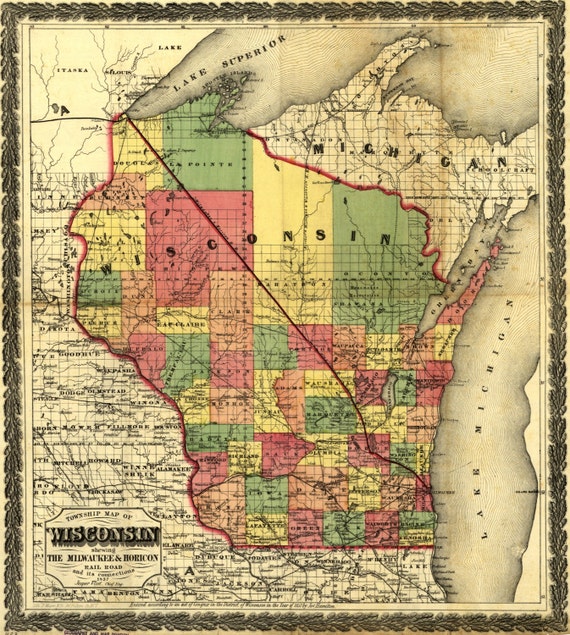 State Map of Wisconsin 1857 by HistoricPerspectives on Etsy