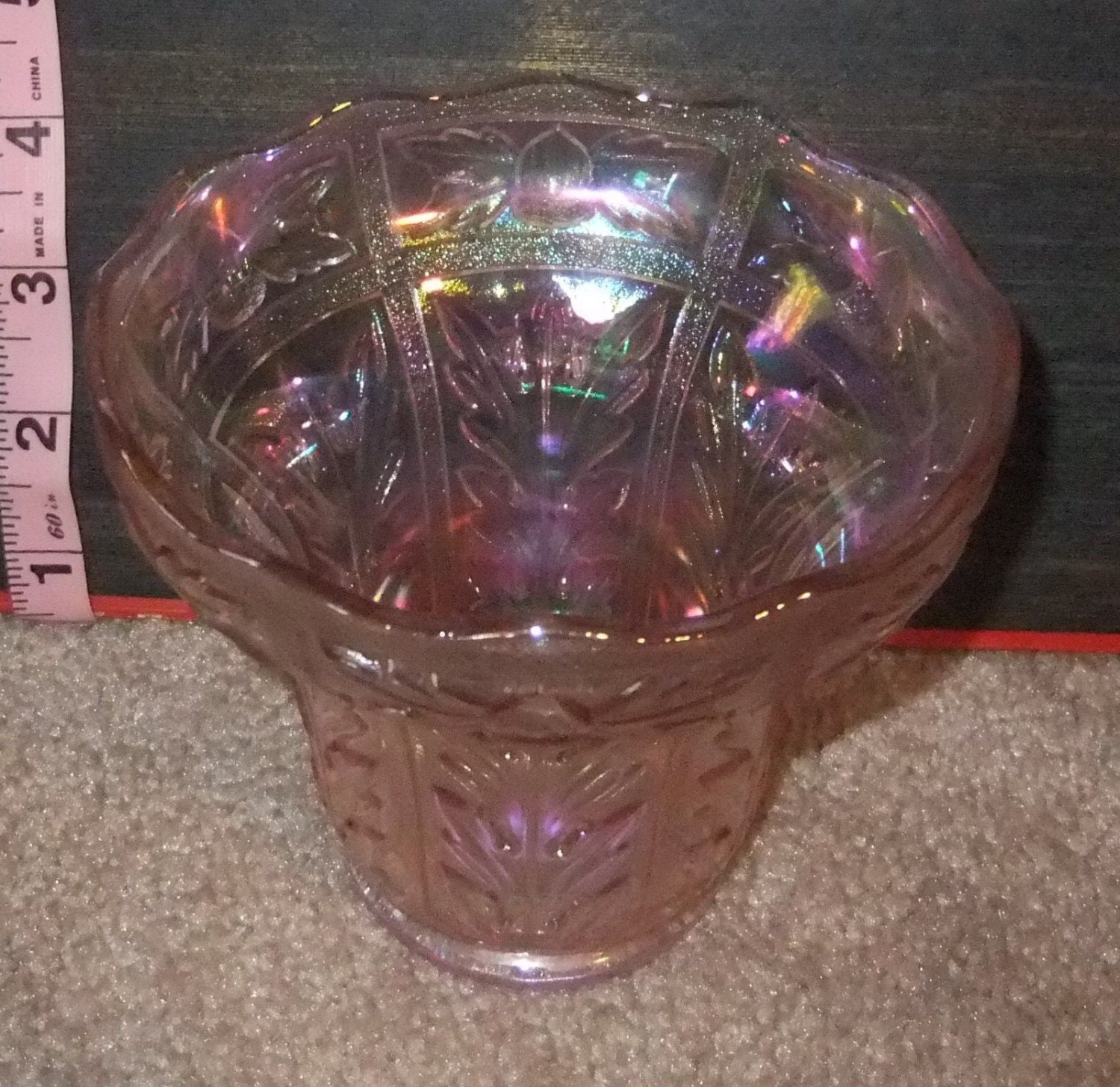 Vintage Lenox Pink Carnival Glass Bowl / Dish / Candy Bowl