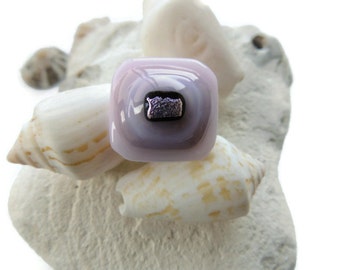 fused glass ring, pink purple glass pendant ring, pink purple glass ring, adjustable ring, rectangle fused ring, pink dichroic glass ring