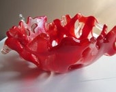 Fused Bowl - Red Art Glass - Lacy Bowl - Unique - Measures 3" x 6" x 2.5" (across base) Fused Bowl - Red Art Glass - Lacy Bowl - Unique - Measures 3" x 6" x 2.5" (across base)