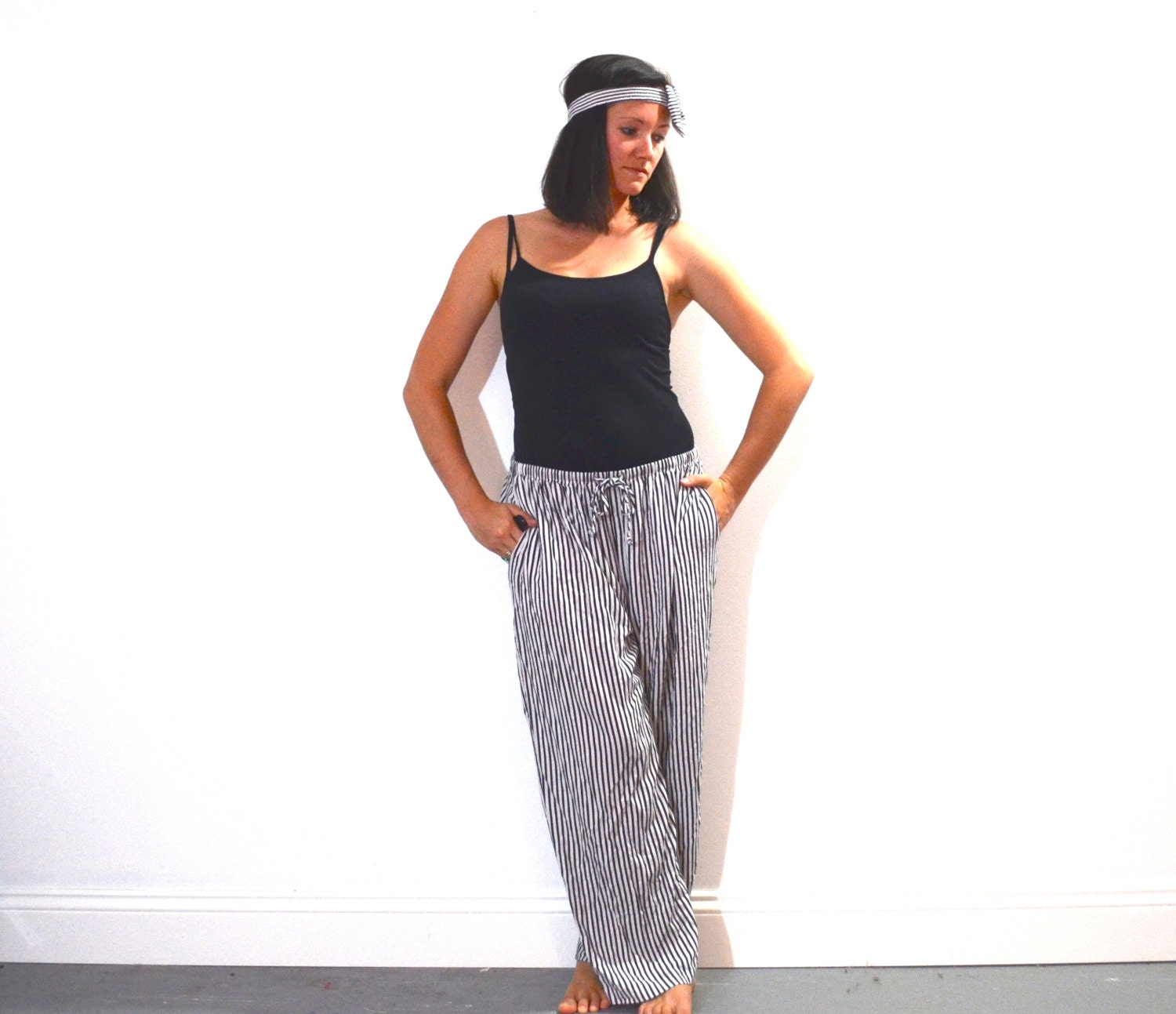 Vintage Black and White Striped Pajama Pants . Comfortable