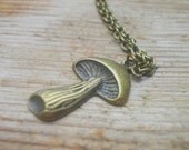 holiday gift guide Charm Bronze Vintage Mushroom Necklace Lariat Pendant Personalized Statement Strand.