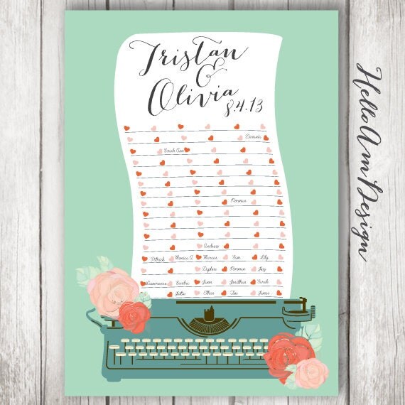 Wedding Guest Book mint Typewriter vintage Wedding by HelloAm