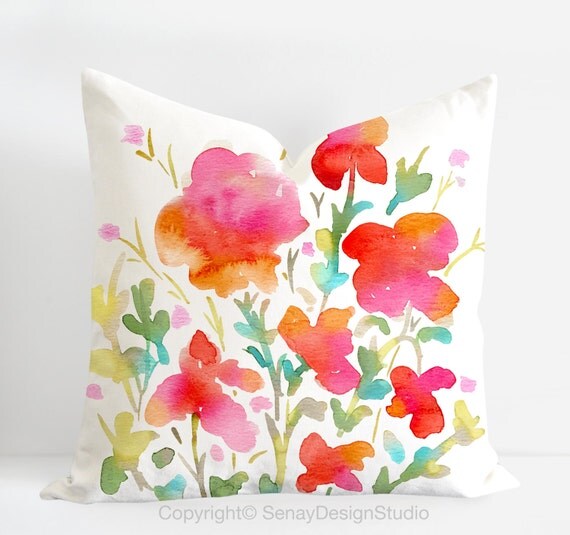 Items similar to Decorative Pillows, Watercolor Blooms Pillowcases