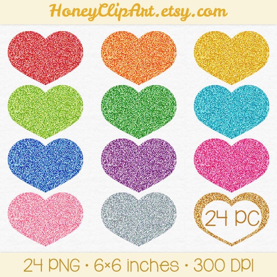 Rainbow Digital Glitter Heart Clipart Red Sparkly by HoneyClipArt