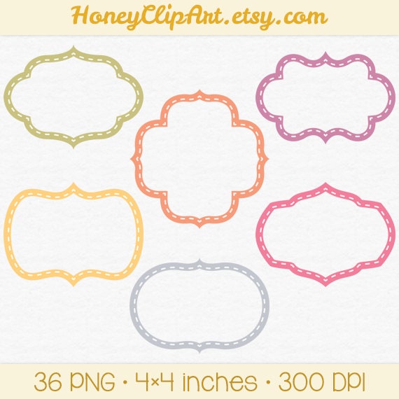 Stitched Frame Clip Art Rainbow Border Graphics by HoneyClipArt