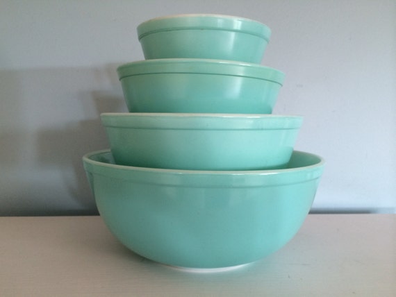 FULL SET Vintage Pyrex Turquoise Mixing Bowl Set