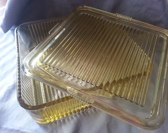 Vintage Amber/Yellow Depression Glass Refrigerator Jar/ Ice Box