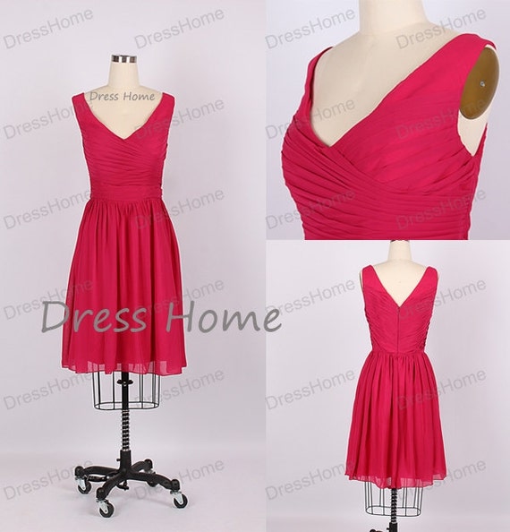 Red V Neck Chiffon Bridesmaid Dress/Simple Short by DressHome