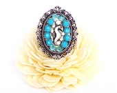 Adjustable Ring, Statement Ring, turquoise Ring, Silver Seahorse Ring, Nautical Ring, Vintage Inspired Ring, Gift for her