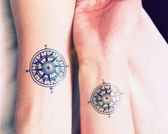 Small Wolf Tattoo Wrist 2pcs vintage compass tattoo