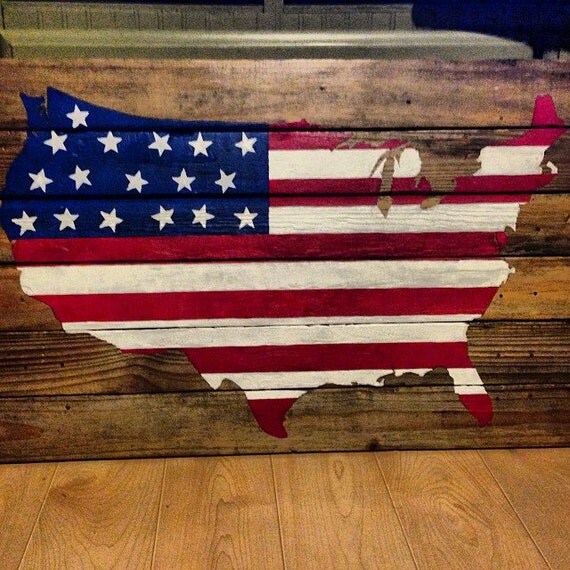 American Flag on Wood United States of America 36x21 (large) unique pallet art patriot red white and blue hand painted Memorial Soldier