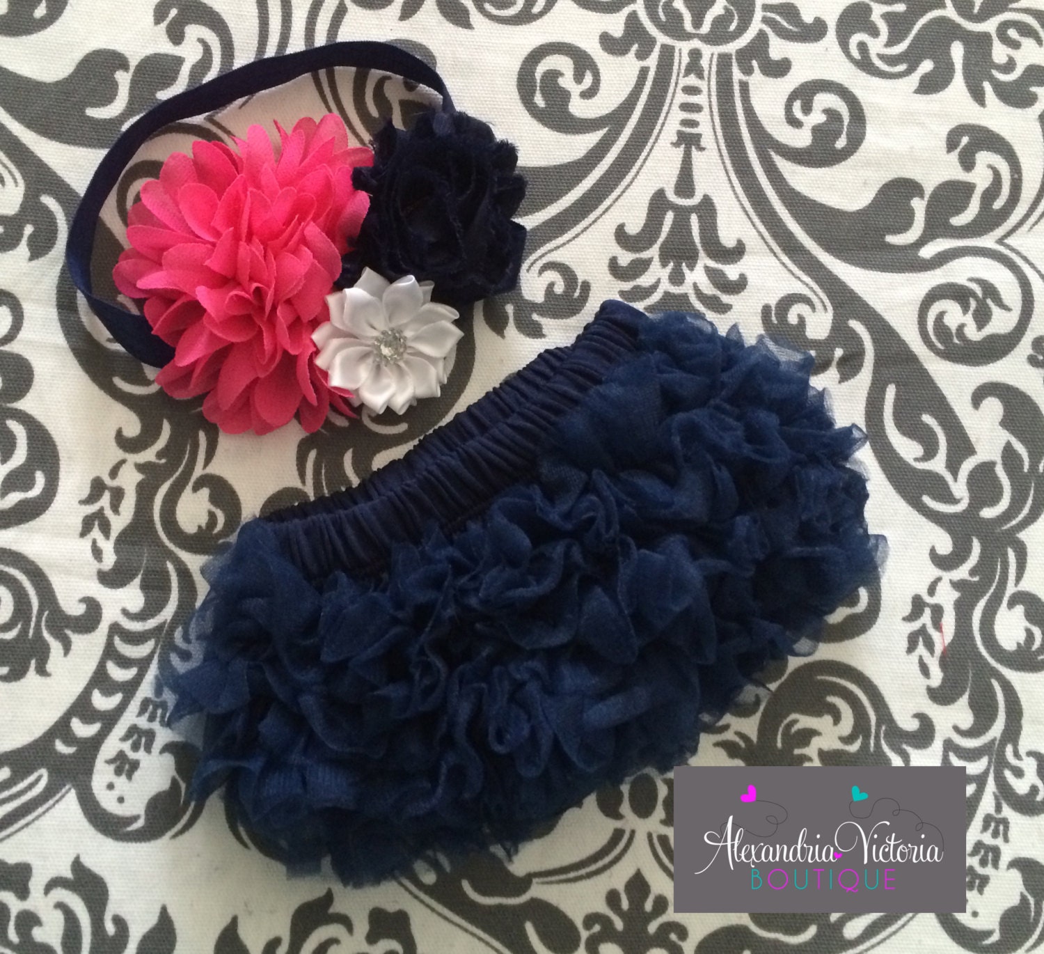 NAVY HEADBAND and BLOOMER set baby headband by AlexandriaVictoria