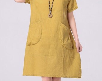 Items similar to Red Cotton / linen yards round neck short sleeve solid ...