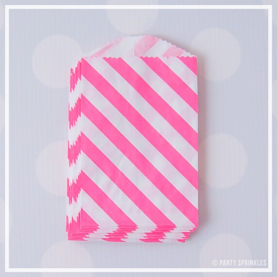 Pink Lemonade Diagonal Stripes FAVOR BAGS - Mini, Small, gift, treat ...