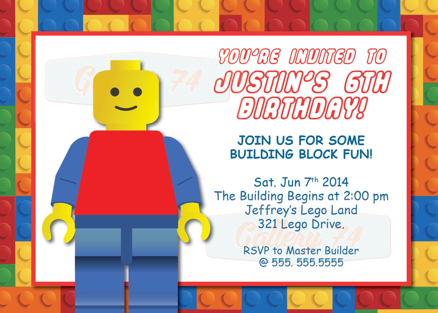 Custom Lego Birthday Invitation Printable Digital File